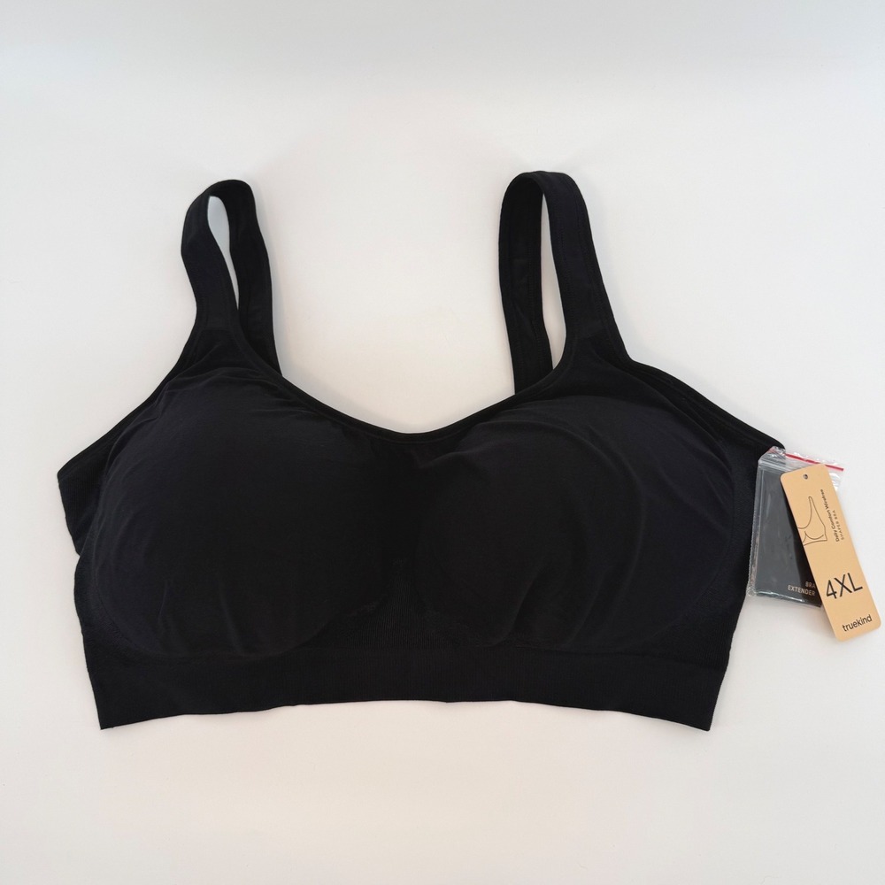 Truekind Daily Comfort Wirefree Shaper Bra Black 4XL Plus Size with Extender NEW